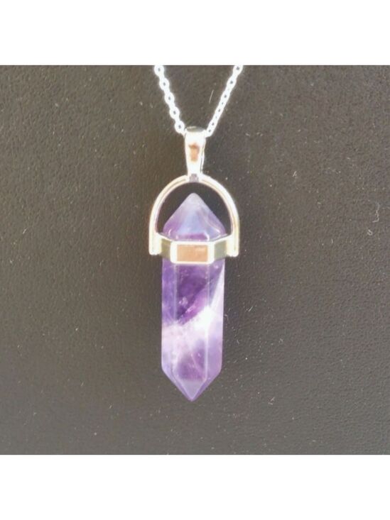 Boutique Jewelry - Genuine gemstone amethyst natural crystal pendant necklace 18 inch silver chain